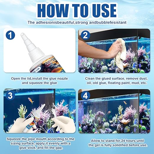 JAOJAO Aquarium Safe Silicone, Aquarium Silicone Clear Underwater Sealant Marine Waterproof Strong Adhesion Good Flexibility Underwater Bonding for Fish Tank, Pools Transparent, 120ml