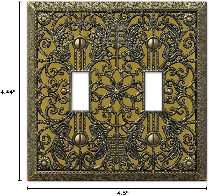 Amerelle 65TTAB Filigree Wallplate, 2 Toggle, Antique Brass
