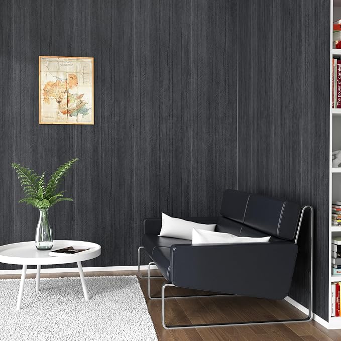 WESTICK Large Grey/Black Wood Contact Paper Peel and Stick Countertops Covering Waterproof Wood Grain Wallpaper Self Adhesive Countertop Contact Paper for Tables Cabinets Drawers Furniture 36" x 118"