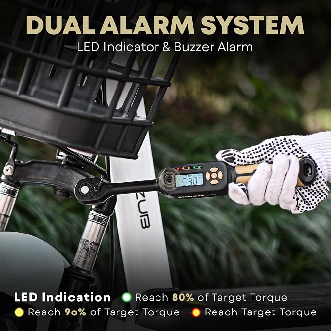 Digital Torque Wrench 3/8 Drive, 3.1-62.7ft-lb ±1% Accuracy Inch Pound Torque Wrench with Buzzer and LED Torque Wrench Set with Bits & Spark Plug Socket for Motorcycle, Car Repair Desert Tan