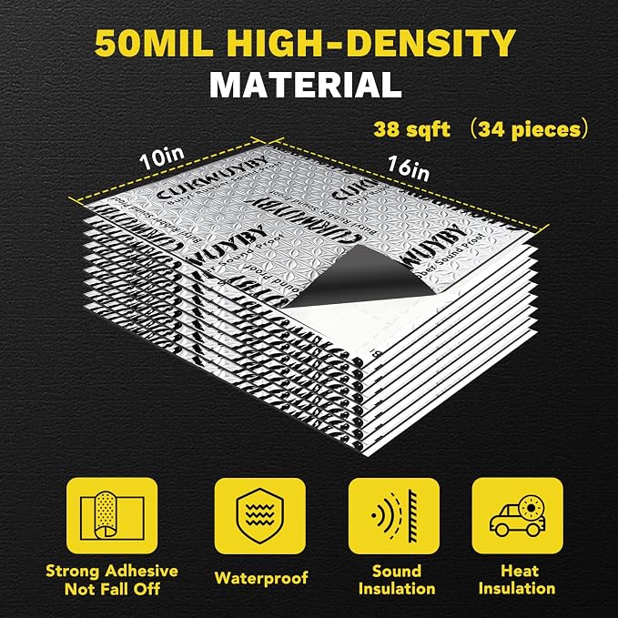 Butyl Sound Deadening 80mil 38sqft Sound Deadening Mat (34pcs) | Car Sound Deadening Material,Sound Deadening for Cars,Automotive Sound Deadener,Noise Insulation,Vibration Dampening Material