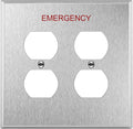 ENERLITES Double Duplex Receptacle Metal Wall Plate with Emergency Label, Stainless Steel Outlet Cover, Corrosion Resistant, 430 Stainless Steel, Mid-Size 2-Gang 4.88" x 4.92", UL Listed, 7722M-E