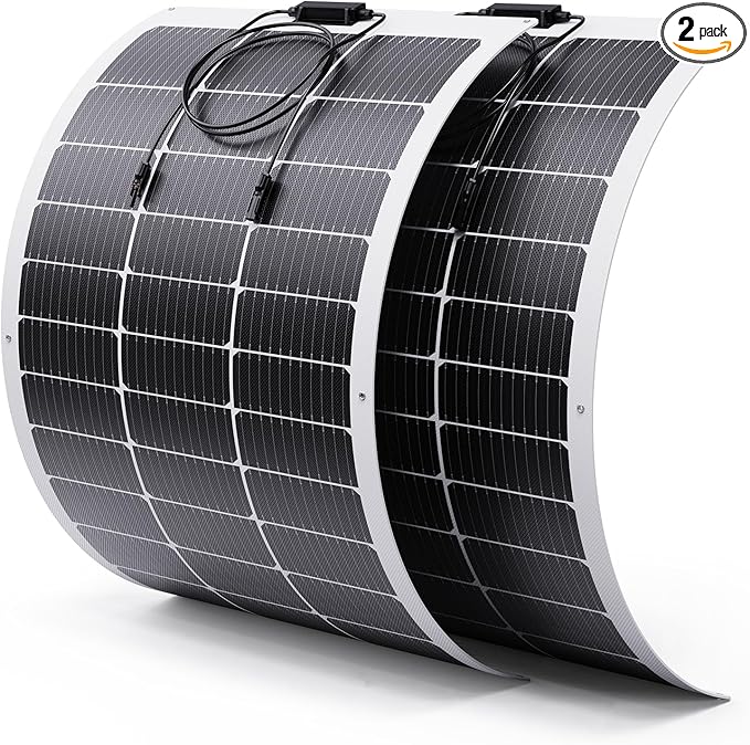 200W Flexible Solar Panel Kit (2x100W), Heat-Reflective White Backsheet, Marine-Grade ETFE Solar Panel, IP68 Waterproof for Motorhome, Boat, Van, Camper, White RVs
