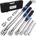 9PCS Torque Wrench Set 1/4 20-220 Inlb,3/8 5-45 &1/2 10-170 Ftlb,6 extension bar&adapter,±3% Accuracy,72 T,Dual Scale,Chrome plated, anti-rust,not scratch&wear-resistant than Black,DIY,car,bike&truck