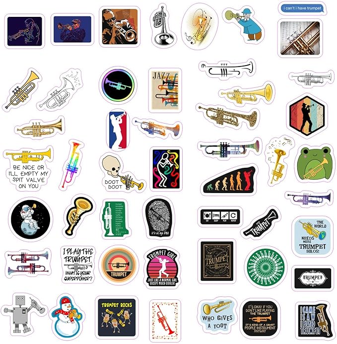 BulbaCraft Trumpet Stickers for Water Bottle and Laptop - Musical Party Supplies & Decorations, Waterproof Vinyl Instrument Decals, Trumpet and Jazz Stickers Laptop Decals, Gifts for Women & Men