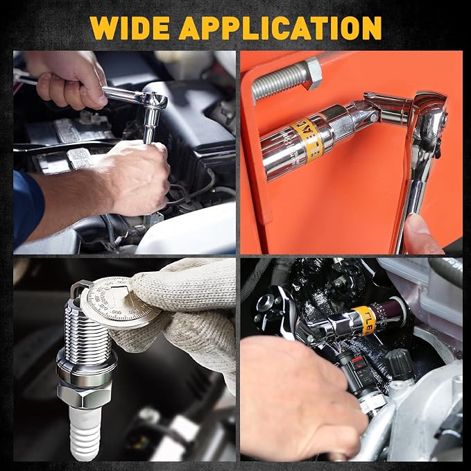 16-Piece Spark Plug Socket Set, 3/8" Drive Swivel Magnetic Spark Plug Removal Tool Kit with Torque Wrench (5–45 lb-ft), E-Torx & Torx Bit Sockets, Extensions & Universal Joint