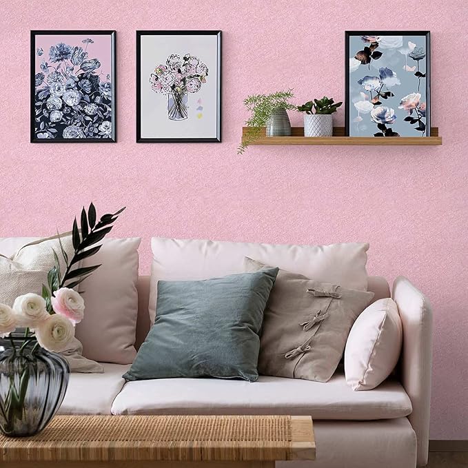 Pink Wallpaper Embossed Silk Self Adhesive Peel and Stick Contact Paper | 15.7" X 393.7" Removable Waterproof Bathroom Home Decorative Vinyl Wrap Film Cabinet Furniture Countertop Shelf Paper