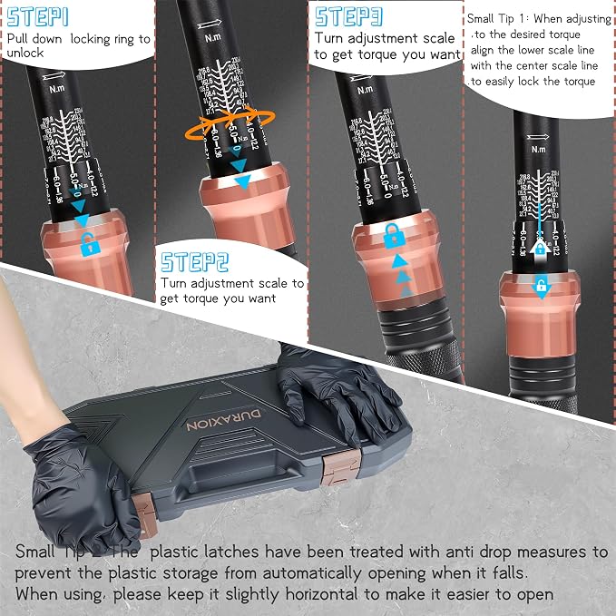 Torque Wrench Set 1/4 3/8 1/2-Inch Drive 20-240in.lb 5-50&10-170ft.lb | Dual Range Scales ±3% Precision 72 tooth Dual-direction Torque Wrenches for Bike Motorcycle Car and Truck Maintenance