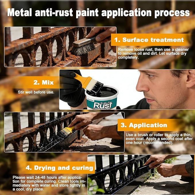 Metal Paint, 2-In-1 Rust Converter for Metal, Rust Remover for Primer,Paint Over Rusted Metal, Anti-Rust Inhibitor Heat & UV Resistant for Rusty Metal Trailer Chassis Frame (70.5 Oz/Black)