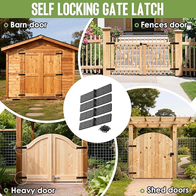 Heavy Duty Gate Hinges,270° Solid Double Layer Folding Butt Hinges with Electroplating for Heavy Plywood, Backyard Wood Gates and Fence(4 Pack)