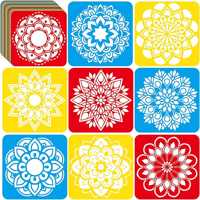 36pcs Mandala Drawing Stencils for 8 Inch Sidewalk Chalk Stencils Painting Large Washable Reusable Mandala Themed Primary Shape Template for Toddlers Preschool