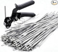Sinlon Stainless Steel Cable Tie Gun Kit with 150Pcs Metal Zip Ties, Heavy Duty Wire Fence Tensioner and Fastener Repair Tool for Chain Link, Garden Mesh and Farm Cages