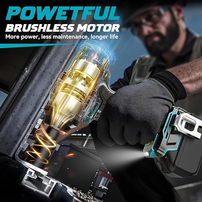 DIYtoolifz Cordless Impact Wrench 1/2 inch for Makita 18V Battery, 1000Ft-lbs Brushless Electric Power Impact Driver Gun Tool, 2100RPM High Torque Impact Wrench with LED Work Light (Tool Only)