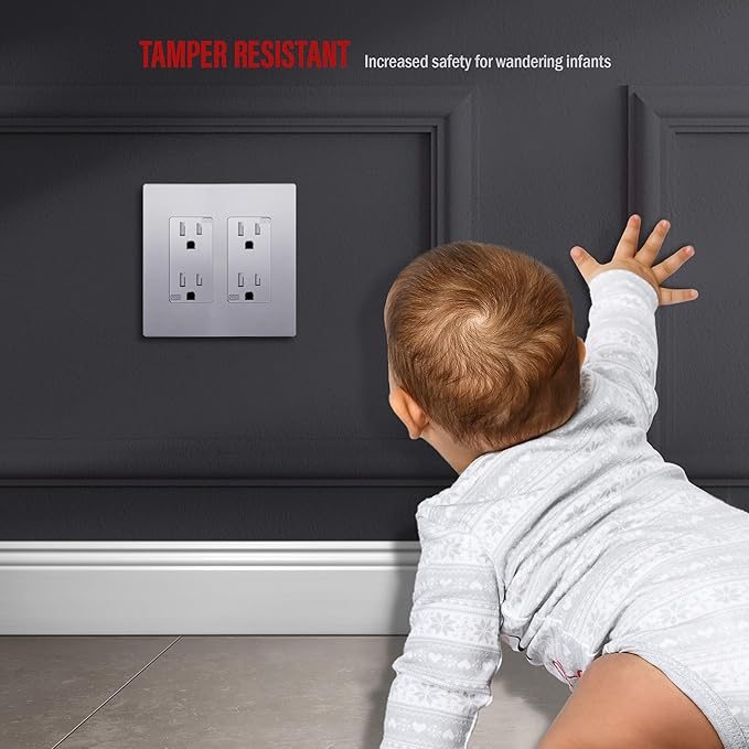 ENERLITES Elite Series Screwless Decorator Wall Plate Child Safe Outlet Cover, Gloss Finish, Size 2-Gang 4.68" H x 4.73" L, Unbreakable Polycarbonate Thermoplastic, SI8832-SV-10PCS, Silver (10 Pack)
