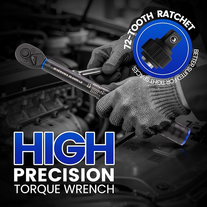 1/4-Inch Drive Click Torque Wrench, 20-240 in.-lb / 2.3-27.1 Nm, Adjustable Dual-Direction 72-Tooth Inch Pound Torque Wrench for Bike, Motorcycle & Small Engine Repair