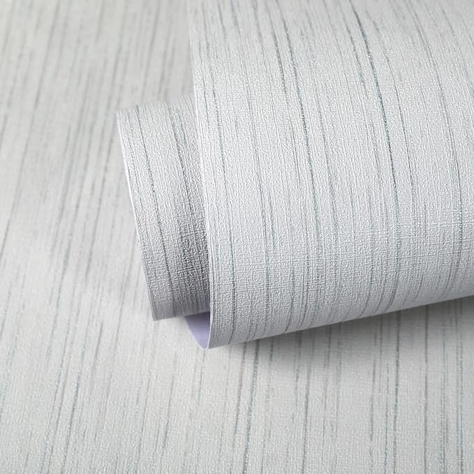 Grey Grasscloth Wallpaper Peel and Stick Texture Fabric Contact Paper | Vintage Waterproof Faux Linen Stick on Wallpaper Self Adhesive Removable Thick Vinyl Roll for Bedroom Bathroom 15.7inx 196in