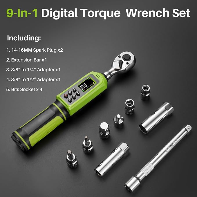 3/8" Digital Torque Wrench-0.66-44.2Ft.Lb for Bike Motocycle Repair | Electronic Torque Wrench 3/8 Drive(0.9-60 N.m), Vibration Buzzer LED Indicator,±2% Acc. Five Units for Precision Parts Engine