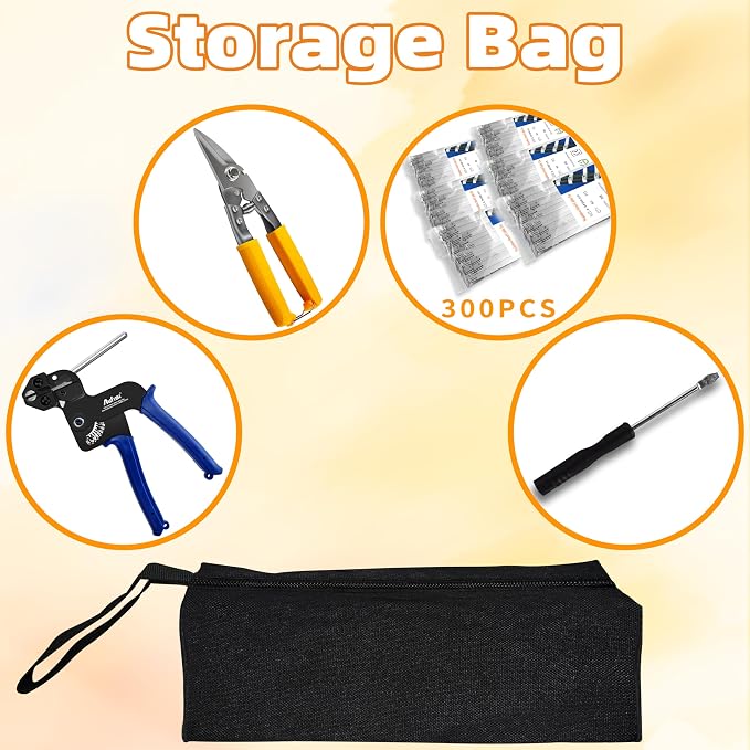Stainless Steel Cable Tie Gun, 300PCS 304 Metal Zip Ties Heavy Duty Outdoor, 200LBS Tensile Strength & UV Resistant for Vehicles Exhaust Wrap Wire Fence Chicken Coop