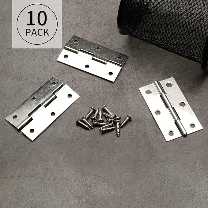 2.5 Inch Stain Nickel Door Hinges, 10 Pcs Stainless Steel Folding Butt Hinges with Screws