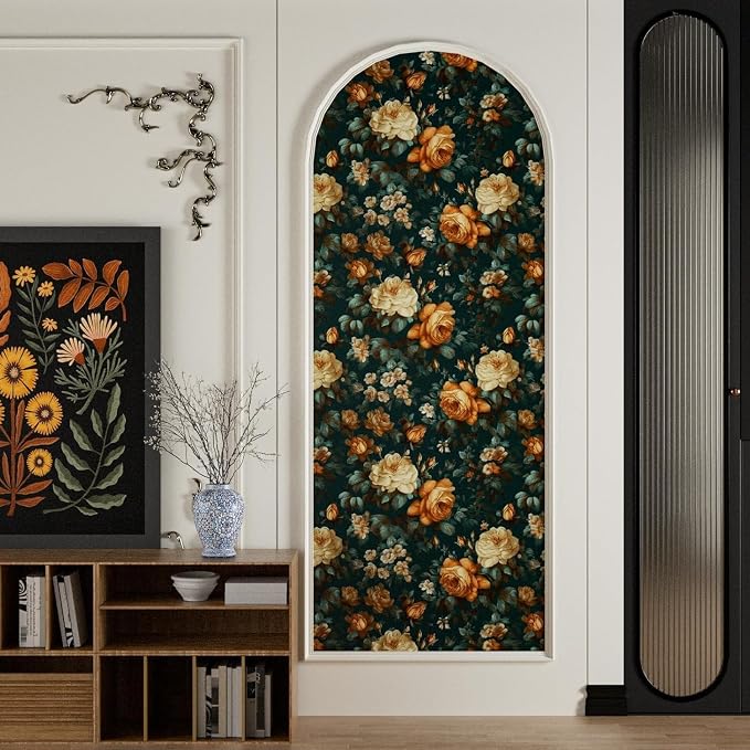 Fvlow Dark Green Glowing Floral Peel and Stick Wallpaper 17.4" x 788" | Renter Friendly, Removable & Waterproof, Vinyl Easy Install for Bedrooms, Bathrooms, Kitchens, Cabinets and Home Decor