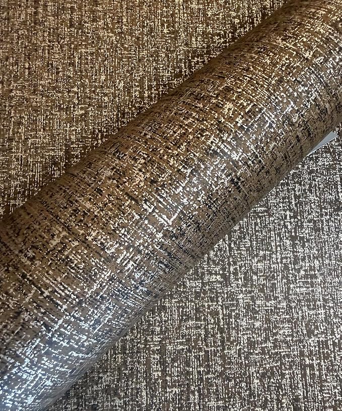 Chocolate Gold Non-pasted Wallpaper, Metallic Sheen,17.7" x 236.0" | Textured Traditional Wallpaper, Stunning Metallic Sheen, Dark Brown for living room , commercial decor