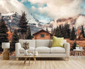 Toolhom Assiniboine Mountain Chalet Mural in Autumn Forest | 127"x77" non-self-adhesive for Living Room, Dining Room, Bathroom Backdrop Decoration