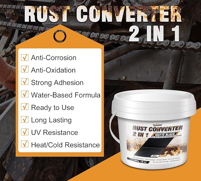 2 in 1 Rust Converter & Metal Primer, 36oz Water-Based Rust Remover Black Paint for Metal, Trailer, Truck, Chassis, Frame, Ultra Rust Inhibitor and Encapsulator, Easy Application, Long-Lasting