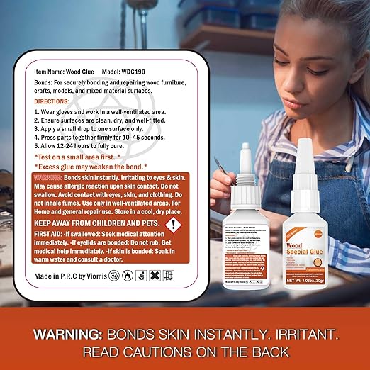 Wood Glue Strong, 30g Waterproof Wood Adhesive for Furniture Repair, Fast Drying Wood to Wood Glue for Woodworking, DIY Crafts, Oak & Hardwoods, Indoor/Outdoor Use