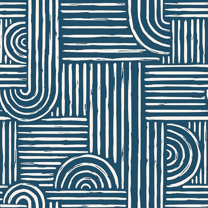 Livelynine Blue Peel and Stick Wallpaper Geometric Modern Abstract Dark Blue and White Vinyl Removable Navy Accent Wallpaper Mid Century Geometric Contact Paper for Drawers Cabinet Bathroom 17.5x78.8
