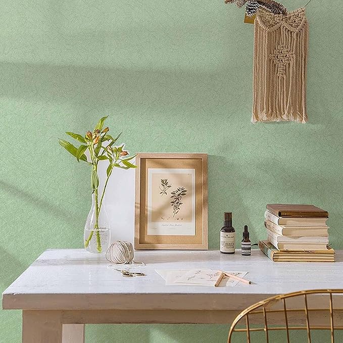 Green Peel and Stick Self Adhesive Wallpaper Countertop Contact Paper | Removable Embossed Silk Waterproof Bathroom Wallpaper 15.7" X 118" Kitchen Vinyl Wrap for Cabinet Shelf Liner Paper