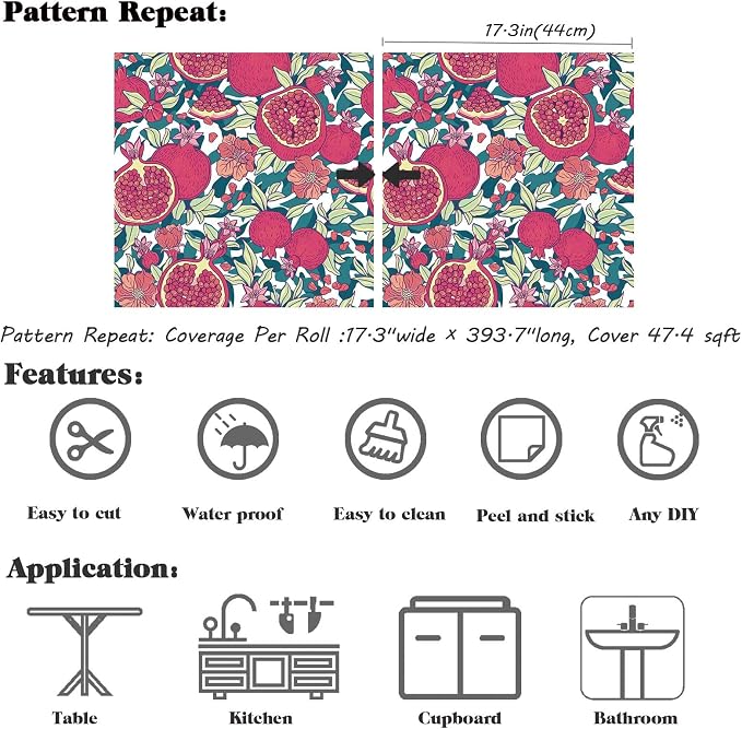 Floral Wallpaper Vintage Red Peel and Stick Wallpaper Self Adhesive Removable Wallpaper for Bedroom Cabinet Decorative Contact Paper, 17.3" x 393.7"