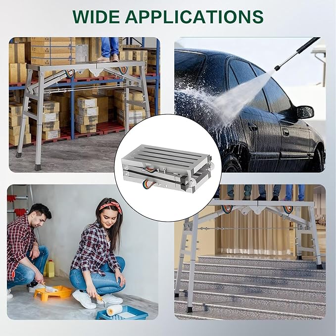 Work Platform Scaffold, 47"x 11" Portable Folding Scaffolding Platform, Equipment Adjustable Height 23.6"-35.4",Steel Step Ladder 800 lbs Load Capacity for Car Washing, Repairing, Painting, Cleaning