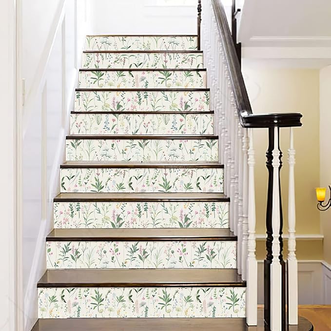 17.3'' x 393.7" Floral Peel and Stick Wallpaper Vinyl Wallpaper Flower Vintage Vinyl Peel and Stick Wall Paper for Kitchen Cabinet Furniture Renter Friendly (Covers 47.4 Sq Ft)