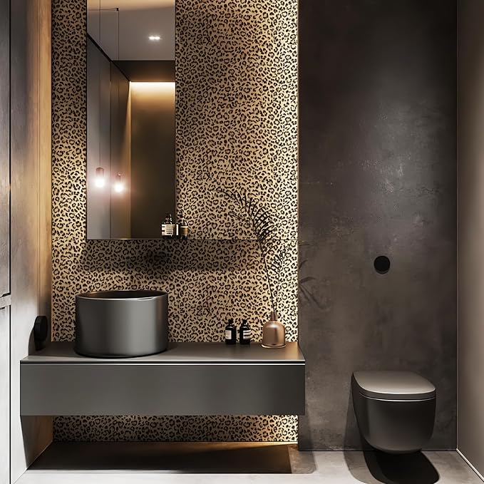 JiffDiff Leopard Print Peel and Stick Wallpaper, Waterproof Removable Self Adhesive Textured Wall Paper, Yellow Unique Funky Cheetah Contact Paper for Bedroom and Bathroom 800"X17.3"(96.2 sq. ft)