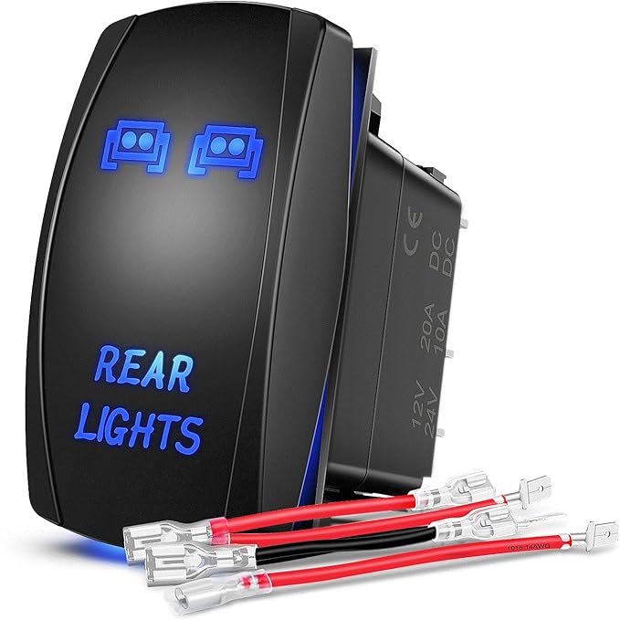 Nilight NI-RS05 LED Light Bar Rocker Switch 5Pin Laser On/Off Rear Lights Rocker Switch 20A/12V 10A/24V Switch Jumper Wires Set,2 years Warranty , Blue