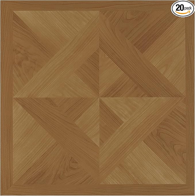 Nexus Self Adhesive 12-Inch Vinyl Floor Tiles, 20 Tiles - 12" x 12", Light Oak Diamond Parquet Pattern - Peel & Stick, DIY Flooring for Kitchen, Dining Room, Bedrooms & Bathrooms by Achim Home Decor