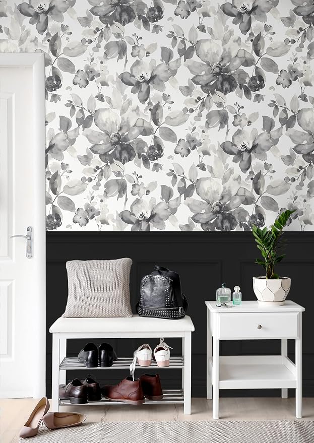 NextWall Watercolor Flower Peel and Stick Wallpaper (Inkwell)