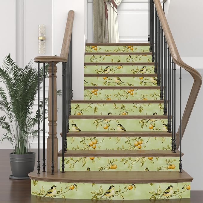 Vintage Bird Wallpaper Peel and Stick, Green Botanical Fruits Contact Paper17.5" x 393", Retro Floral Boho Wall Paper Self Adhesive Removable Waterproof for Bedroom Walls Shelf Cabinet Drawer Table