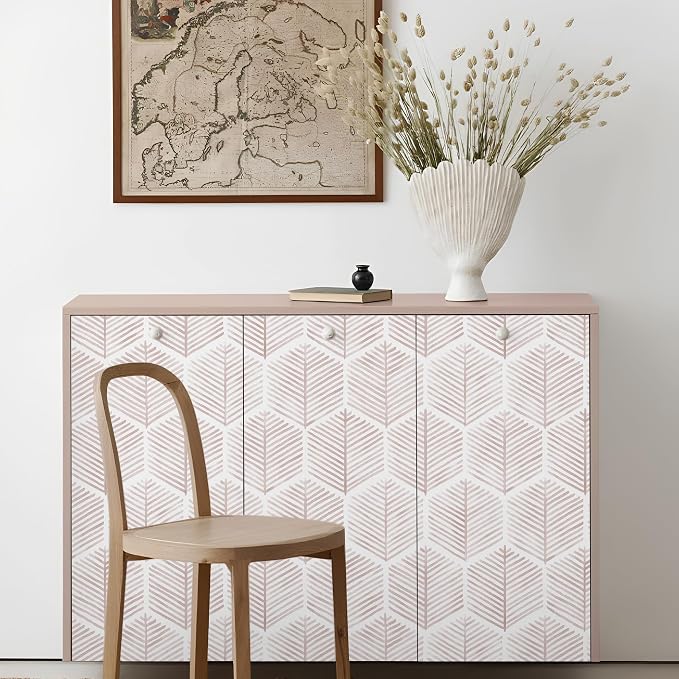 MelunMer Modern Peel and Stick Wallpaper Boho Contact Paper 17.3''×393'' | Pink and White Self Adhesive Removable Wallpaper for Bedroom/Bathroom Waterproof Geometric Contact Paper for Cabinets, Drawer