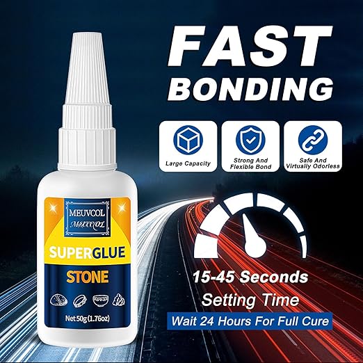 Meuvcol Stone Glue 100g - Marble Glue Heavy Duty for Granite, Artificial Stones & Tile | Clear Waterproof Stone Adhesive for Marble Repair & Craft Projects | Fast Drying, Strong, 6 Precision Nozzle