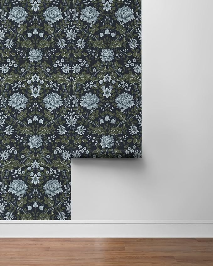 NextWall Honeysuckle Trail Floral Vintage Peel and Stick Wallpaper (Blue & Sage)