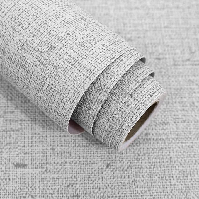 Gray Grasscloth Peel and Stick Wallpaper Textured 15.7in x 196.8in | Faux Linen Wallpaper Peel and Stick Vintage Grasscloth Contact Paper Self Adhesive Removable Contact Paper for Bedroom Vinyl