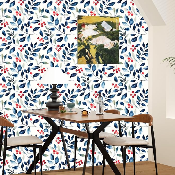 Danodoi Dark Blue Vintage Leaf Peel and Stick Wallpaper 17.5" x 118" | Waterproof Vinyl Self Adhesive Removable Renter Friendly Floral Contact Paper