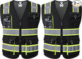 JKSafety Hi Vis Reflective Safety Vests for Men Women High Visibility Vest with Pockets Mesh Fabric Construction Safety Apparel Neon Vest for Work (220-Black L) (Pack of 2)