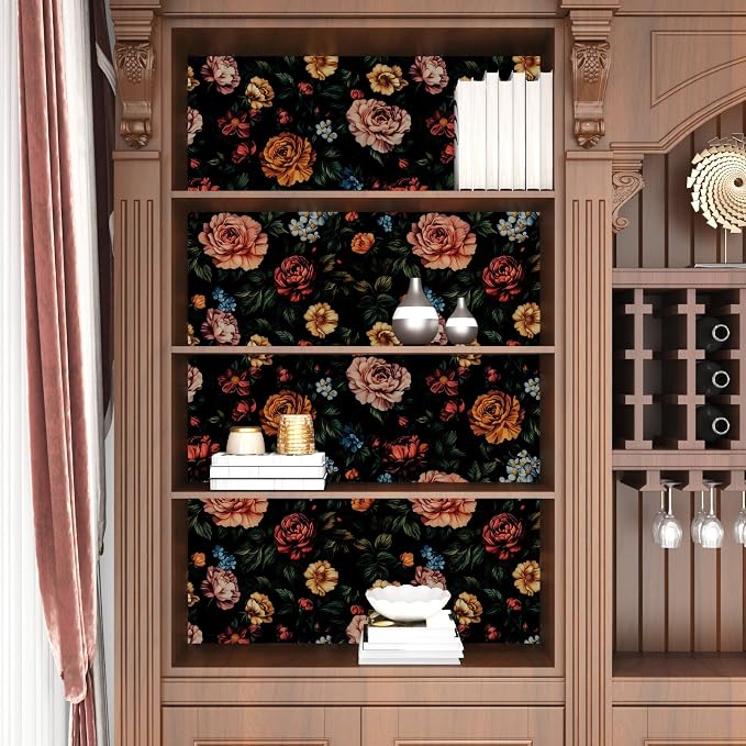 Vintage Drak Colorful Floral Peel and Stick Wallpaper 17.5''x118'' | Self Adhesive/Removable/Waterproof/Thick Vinyl Contact Paper for Bathroom Bedroom Shelf Cabinet Drawer,Prepasted,Easy Peel