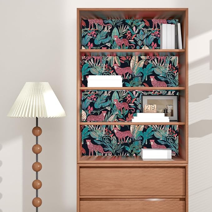 Pink Vintage Leopard Peel and Stick Wallpaper 17.5" x 118" | Waterproof Vinyl Self Adhesive Removable Renter Friendly Floral Contact Paper