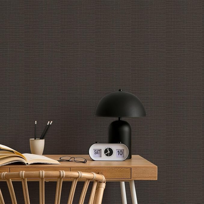 JiffDiff Grasscloth Wallpaper Peel and Stick 17.3"x118" Black Grassweave Peel & Stick Wallpaper Textured Wall Paper Contact Paper (14 sq. ft)