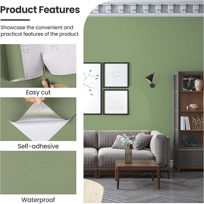 Green Peel and Stick Wallpaper Green Contact Paper for Cabinets and Drawers | Self Adhesive Removable Vinyl Film Stick Paper, Easy to Apply Bedroom Decorative Table and Wall Reform 15.7" x 236.2"