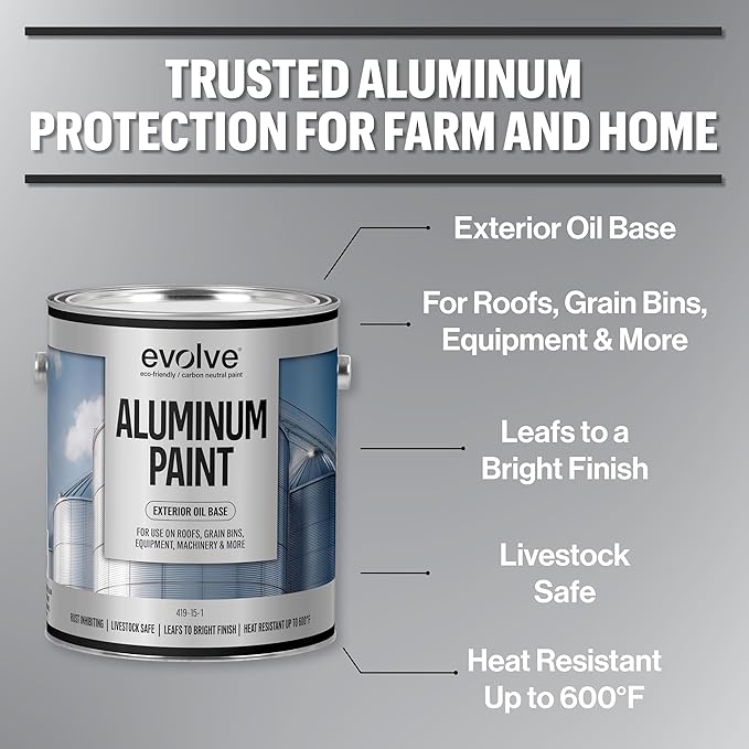 EVOLVE Aluminum Paint, 1 Gallon – Oil-Based Rust Protection for Roofs, Grain Bins & Equipment