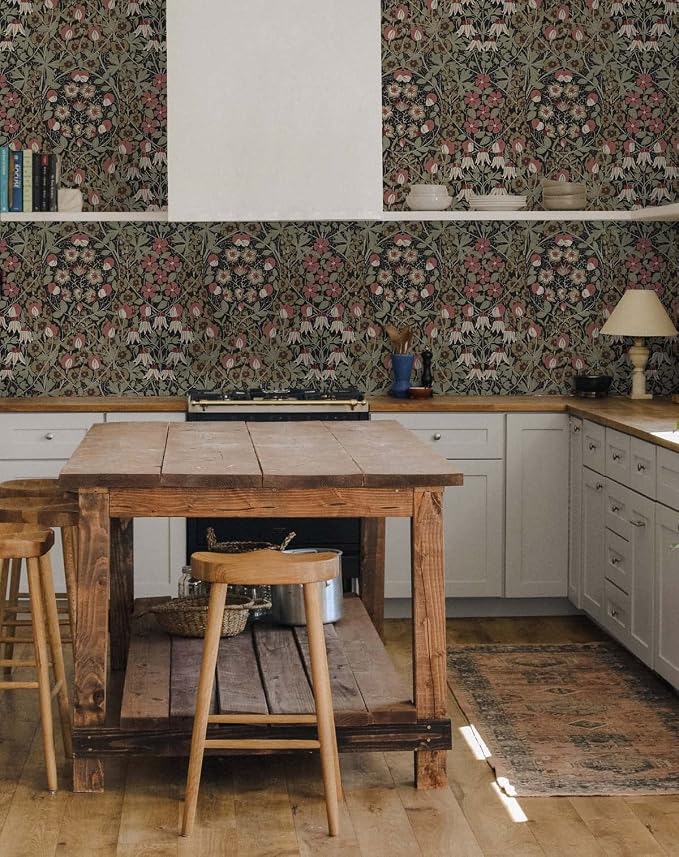 NextWall Tulip Garden Floral Peel and Stick Wallpaper (Ebony & Red Clay)